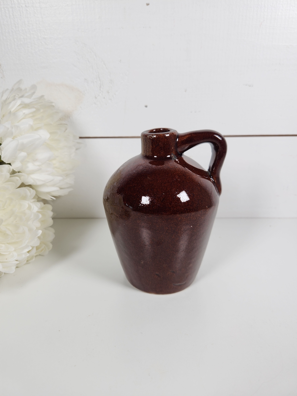 Small Antique Roycroft Brown Stoneware Pottery Jug | Syrup Crock | Rustic